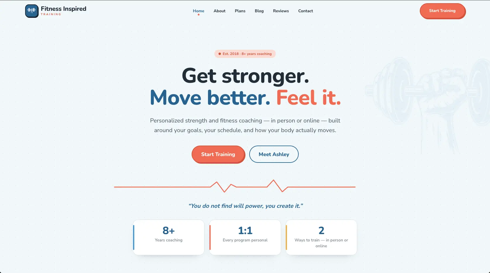 The Fitness Inspired website built by Kindling Digital